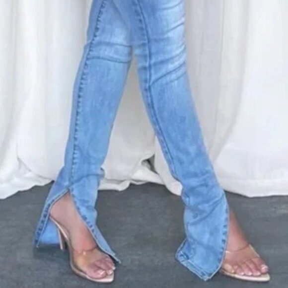 DOGMA DENIM High Rise Jeans Hem Slits Slim Leg Denim Stretch Waist Skinny Fit 26 - Picture 7 of 13